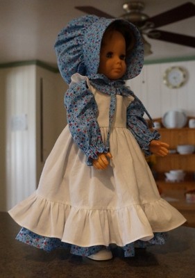 Classic Dress &amp; Pinafore for 18&quot; Doll | Optional Bonnet