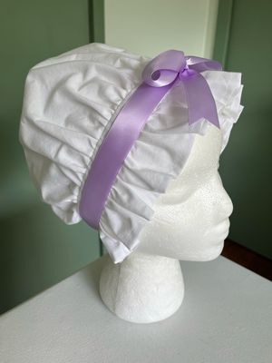 Womens' Cotton Ruffled Dormeuse Cap with Ribbons