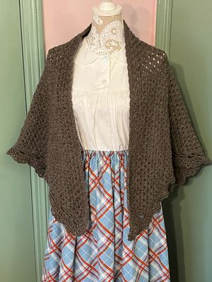 100% Wool V-Shawl Crocheted Shawl, Brown Heather