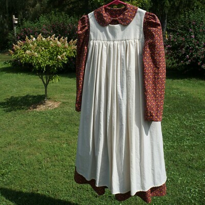 READY TO SHIP Girls' Simply Sweet Dress Size 12 with Optional Pinafore, Apron, or Bonnet | Red Floral Print