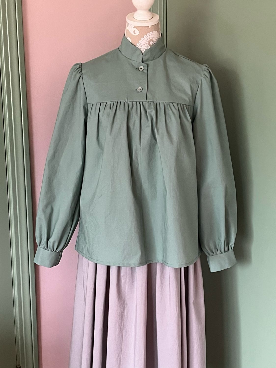 Women's Mandarin Collar Yoked Blouse, Custom Order