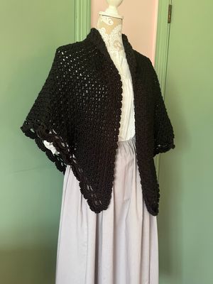 READY TO SHIP Black Hand-Crocheted V-Shawl