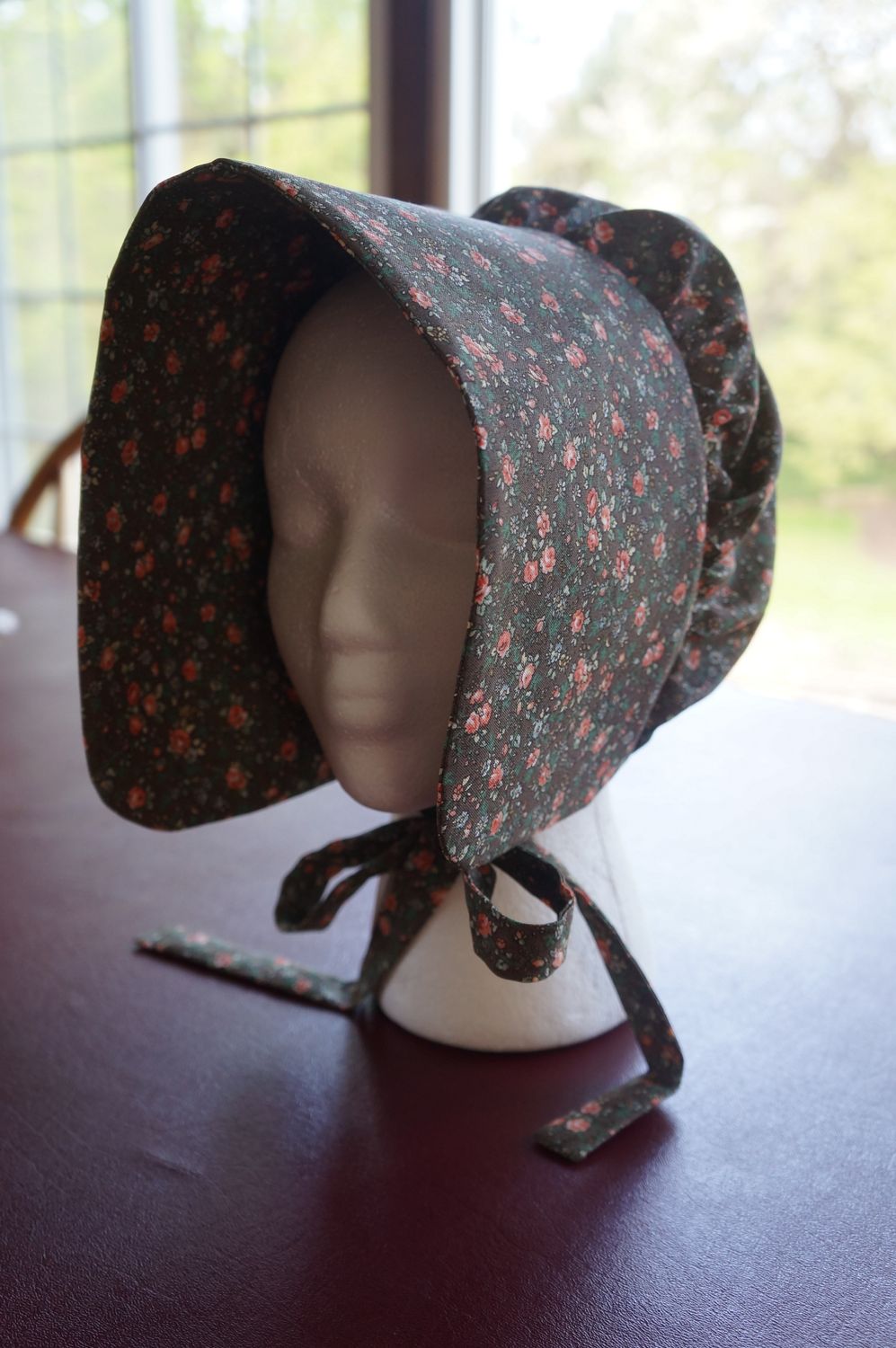 READY TO SHIP Women's 100% Cotton Shaker Bonnet | Brown Floral