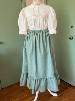 READY TO SHIP Women's Two-Panel Slightly Flared Comfort Drawstring Skirt W/Hem Ruffle In Dream Cotton Sage