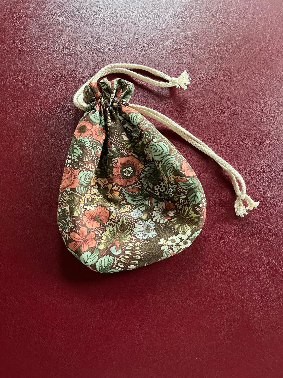 Ready To Ship Floral Reticule | Drawstring Bag Brown Floral
