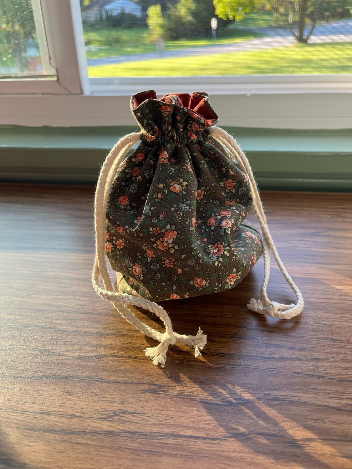 Ready To Ship Floral Reticule | Drawstring Bag Brown Floral