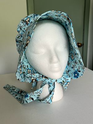Ready To Ship Women's Size Large Blue Floral Bonnet