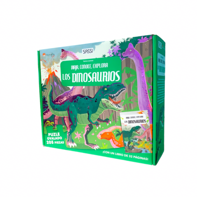 PUZZLE VIAJA CONOCE EXPLORA LOS DINOSAURIOS 205 PIEZAS + LIBRO