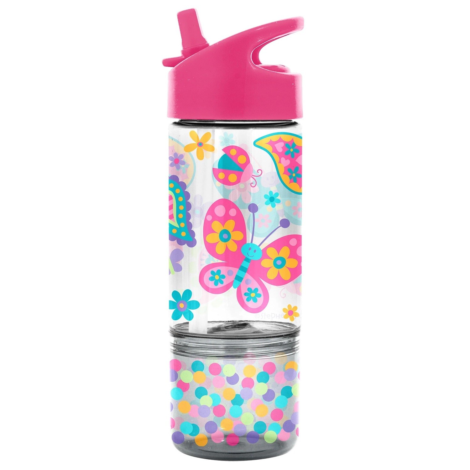 BOTELLA 2 EN 1 CON SORBITO Y VASO DESMONTABLE PARA REFRIGERIOS MARIPOSA