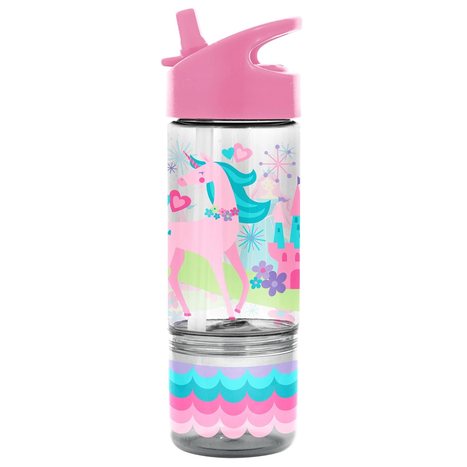 BOTELLA 2 EN 1 CON SORBITO Y VASO DESMONTABLE PARA REFRIGERIOS UNICORNIO