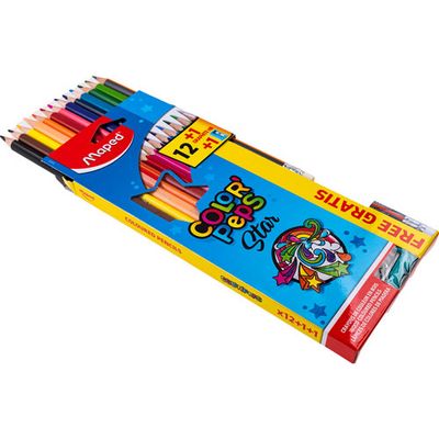 COLOR PEPS STAR COLORES SURTIDOS 12 UNIDADES + LAPIZ + SACAPUNTAS MAPED