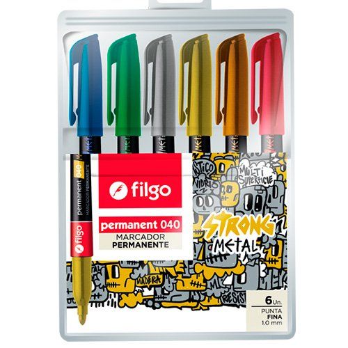 MARCADOR PERMANENTE FINO 6 UNIDADES METALIZADO