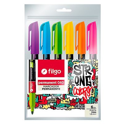 MARCADOR PERMANENTE FINO 6 UNIDADES FLUO