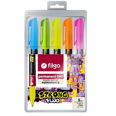 MARCADOR PERMANENTE FINO 5 UNIDADES FLUO