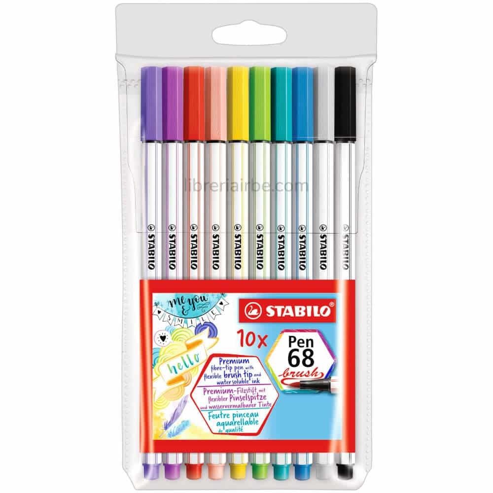SET DE 10 MARCADORES PUNTA PINCEL STABILO PEN 68 BRUSH