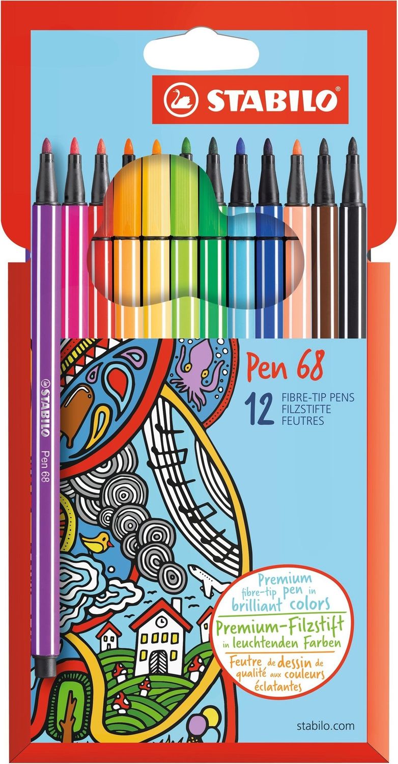 PACK DE 12 ROTULADORES PUNTA MEDIA STABILO PEN 68