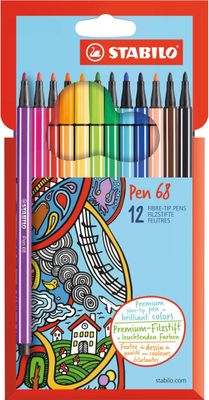 PACK DE 12 ROTULADORES PUNTA MEDIA STABILO PEN 68
