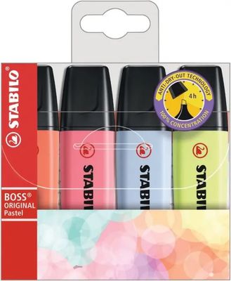 PACK DE 4 RESALTADORES STABILO TONOS PASTELES