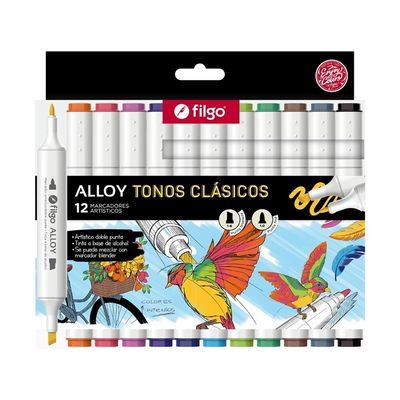 PACK 12 MARCADORES ARTISTICOS DOBLE PUNTA FILGO