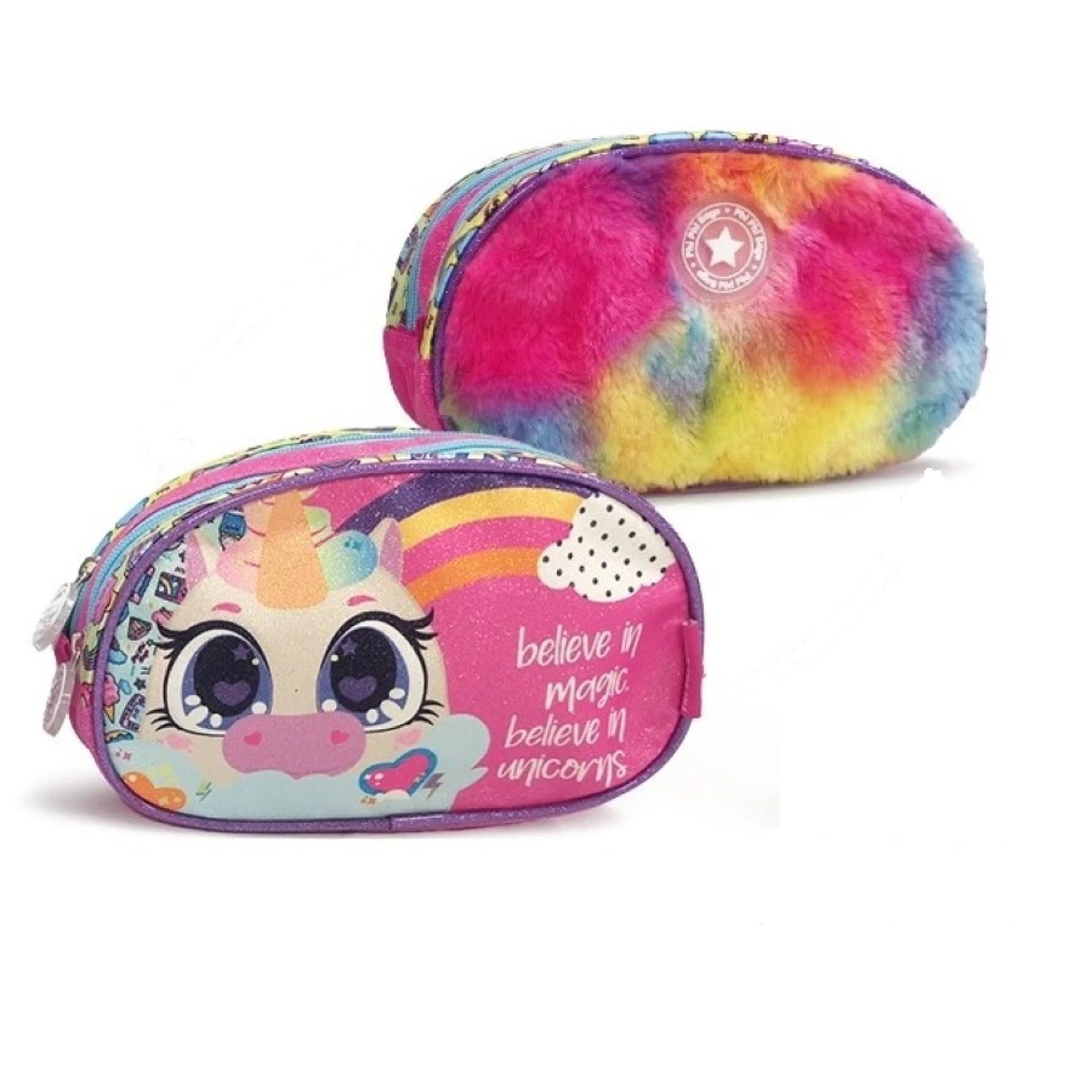CARTUCHERA DOBLE CIERRE PELUDITA CON DISEÑO DE UNICORNIO