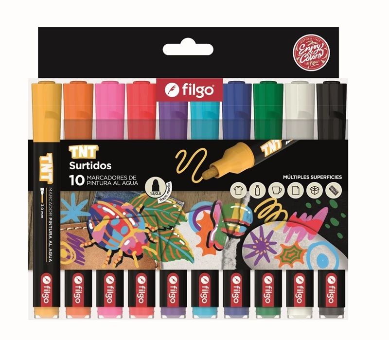 PACK DE MARCADORES ACRILICOS AL AGUA TNT FILGO X 10