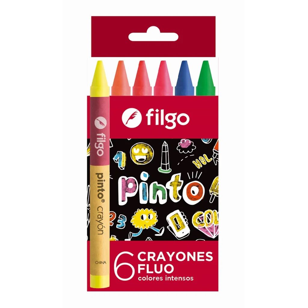 CRAYON DE CERA FINO COLORES FLUO 6 UNIDADES