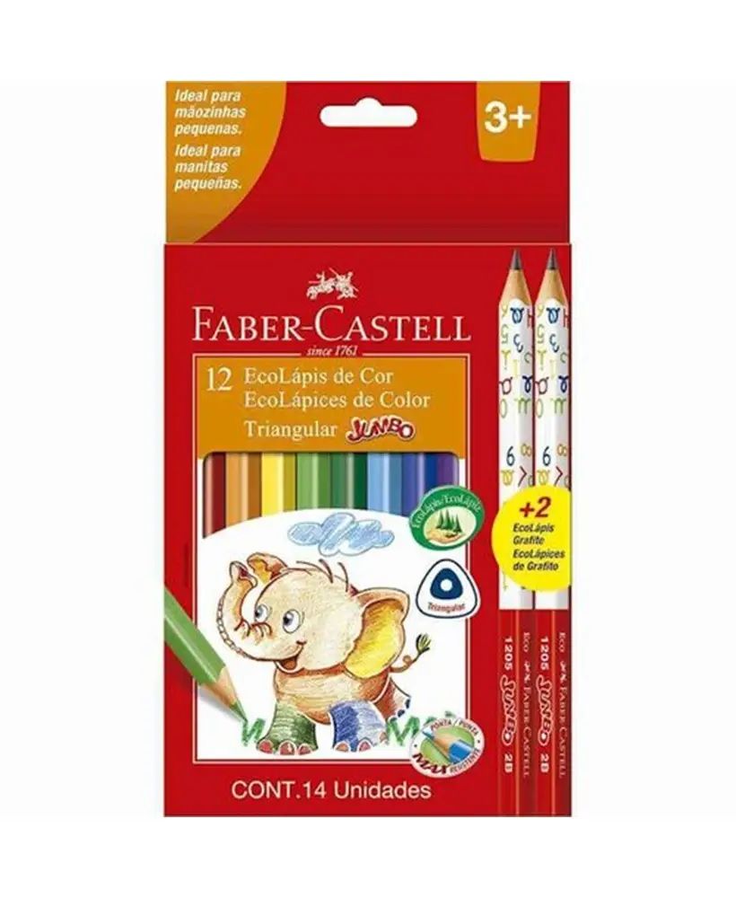 PACK DE 12 LAPICES DE COLORES JUMBO TRIANGULARES + 2 LAPICES DE GRAFITO