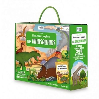 LIBRO VIAJA CONOCE EXPLORA LOS DINOSAURIOS + PUZZLE 205 PIEZAS
