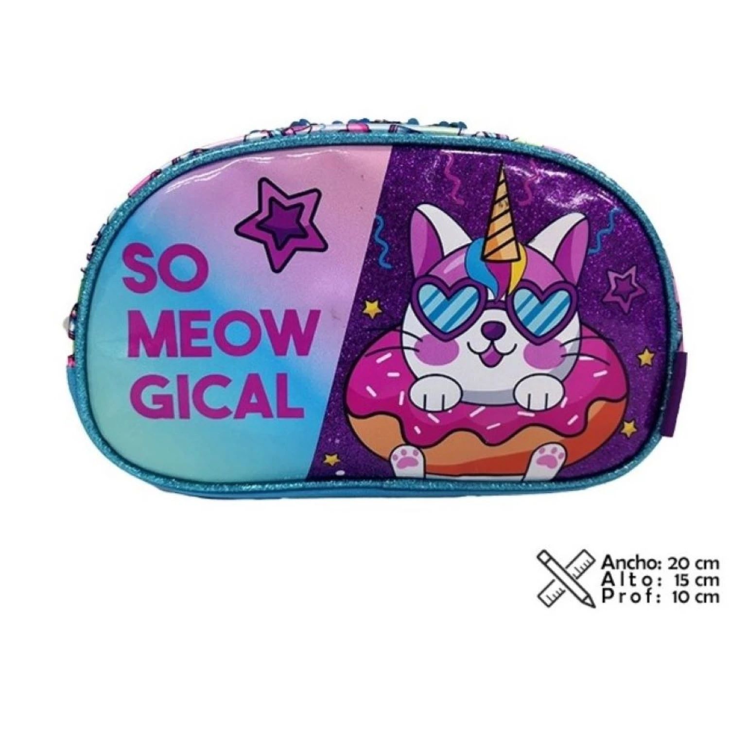 CARTUCHERA DOBLE CIERRE DISEÑO GATITO UNICORNIO