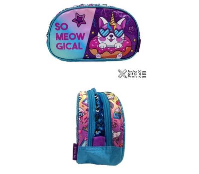 CARTUCHERA DOBLE CIERRE DISEÑO GATITO UNICORNIO