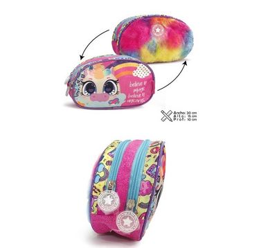 CARTUCHERA DOBLE CIERRE PELUDITA CON DISEÑO DE UNICORNIO