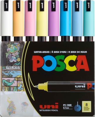 SET DE MARCADORES POSCA PC 1MR 0.7 TONOS PASTELES 8 UNIDADES