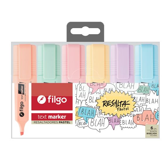 FILGO TEXT MARKER RESALTA PASTEL 6 UNIDADES