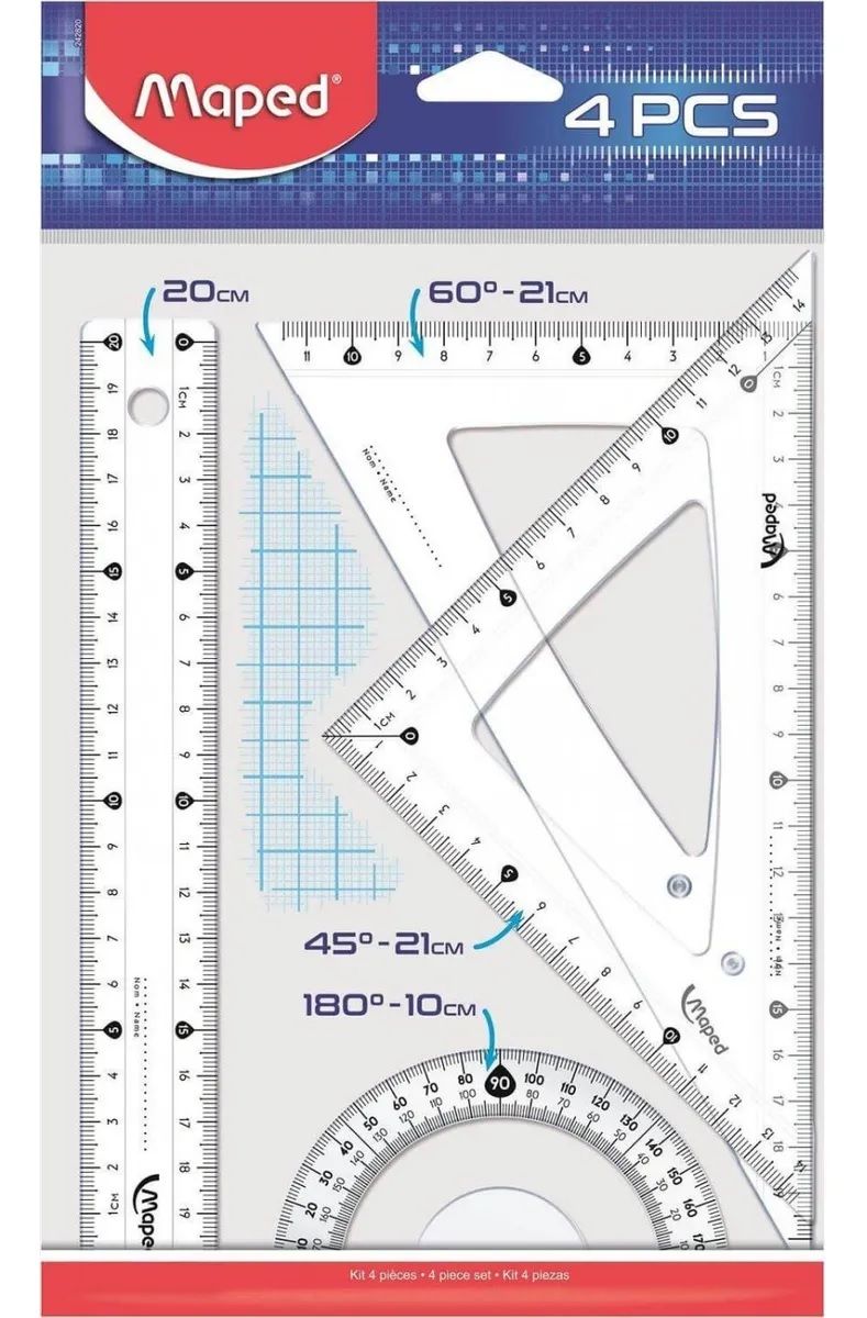 JUEGO DE GEOMETRIA MAPED 20CM TRANSPARENTE