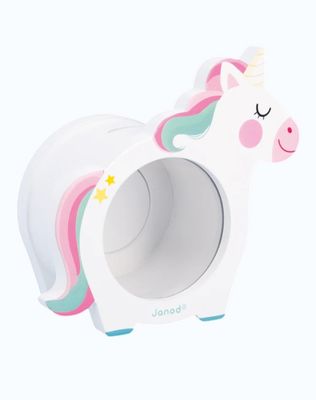 ALCANCIA EN MADERA DISEÑO UNICORNIO