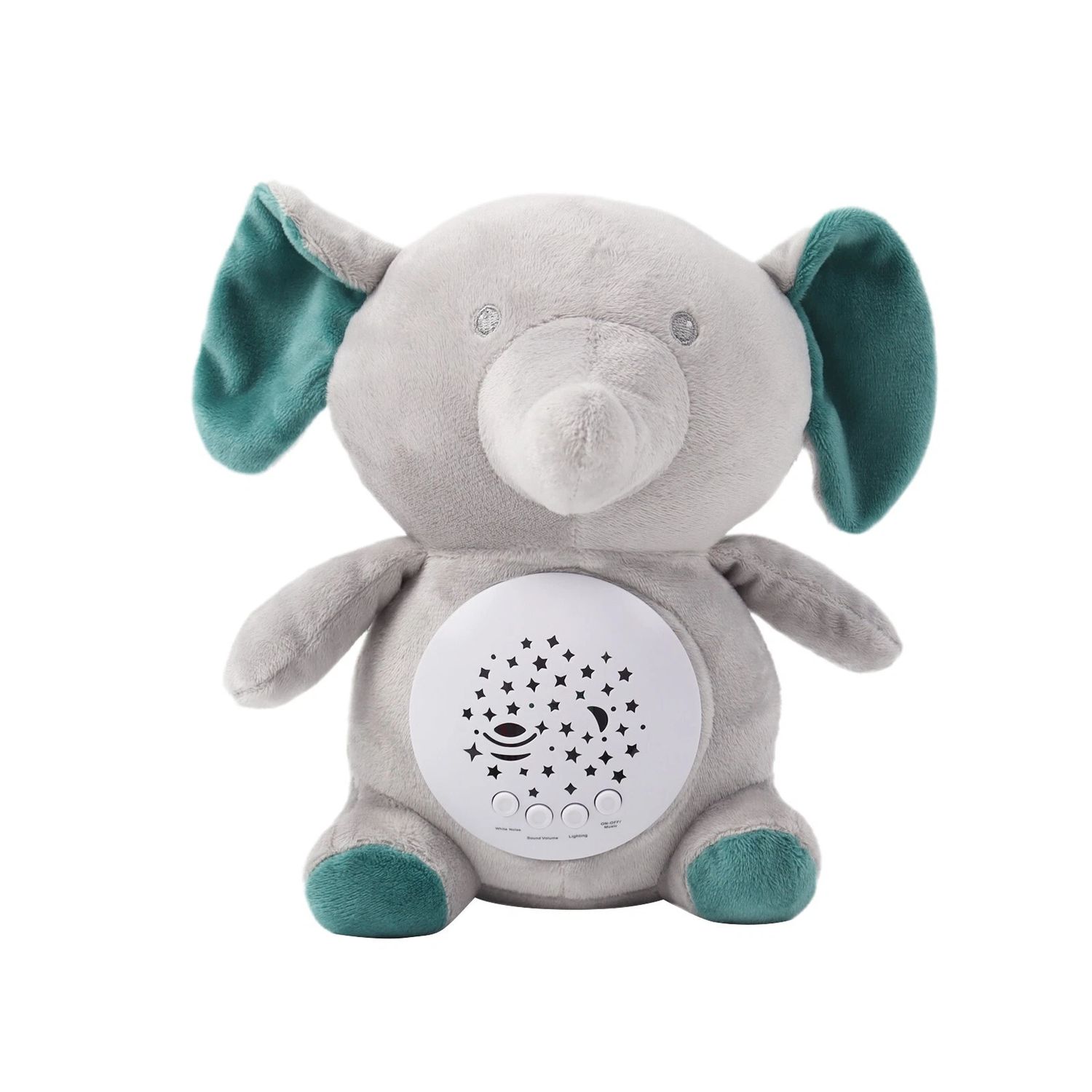 VELADORA PROYECTOR ELEFANTE CON MELODIAS Y RUIDO BLANCO