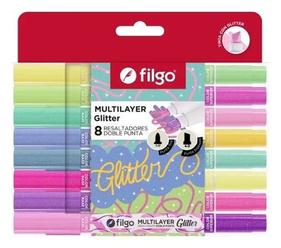 RESALTADOR MULTILAYER GLITTER X8UNI DOBLE PUNTA