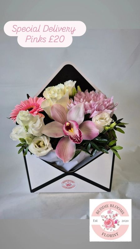Pink Envelope arrangement 
