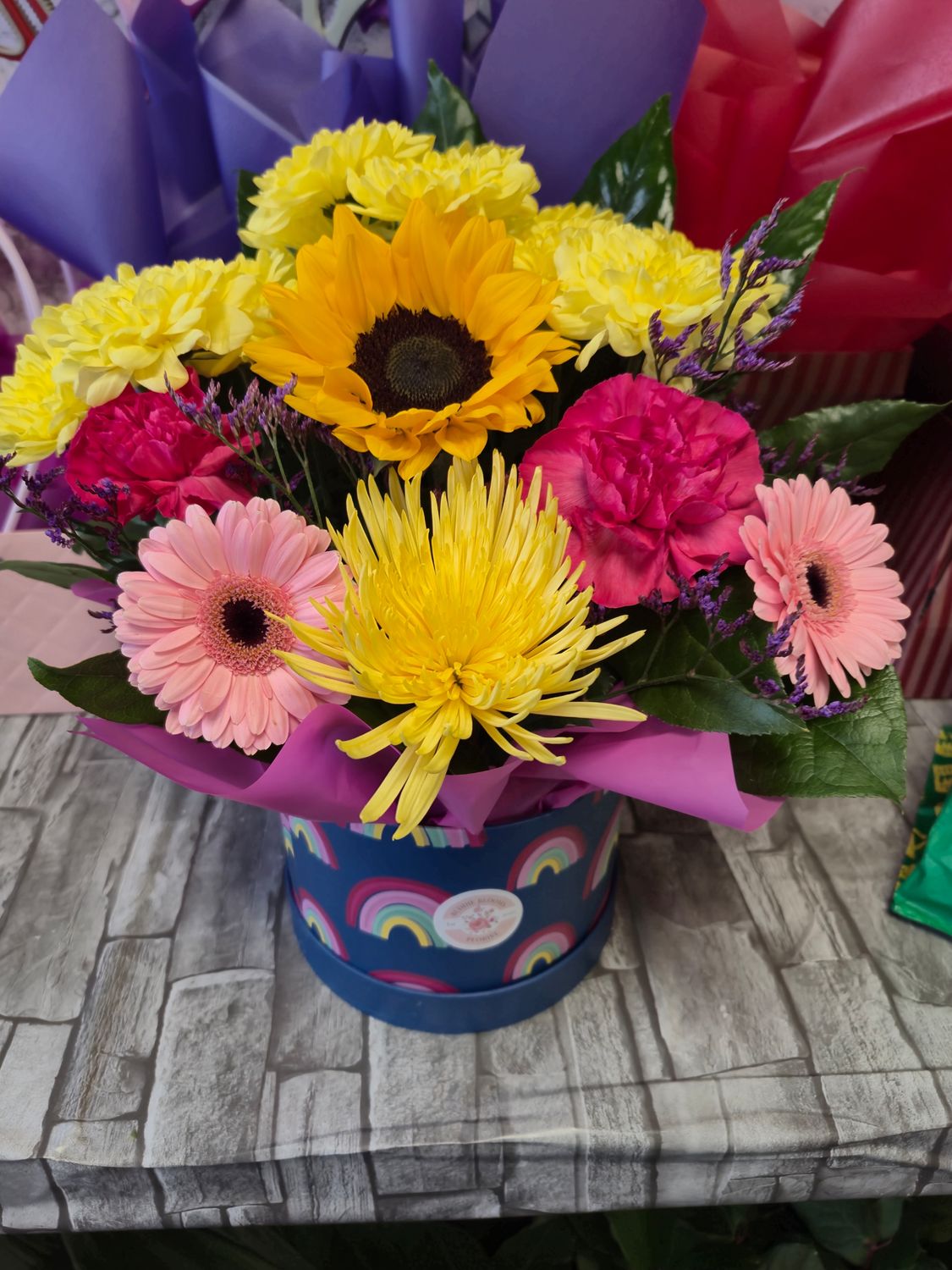 Rainbow Hatbox arrangement 