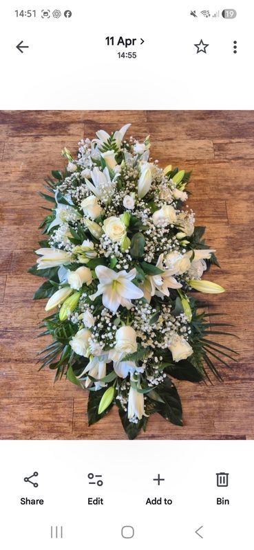 All white lilly &amp; Roses Casket spray 4 foot