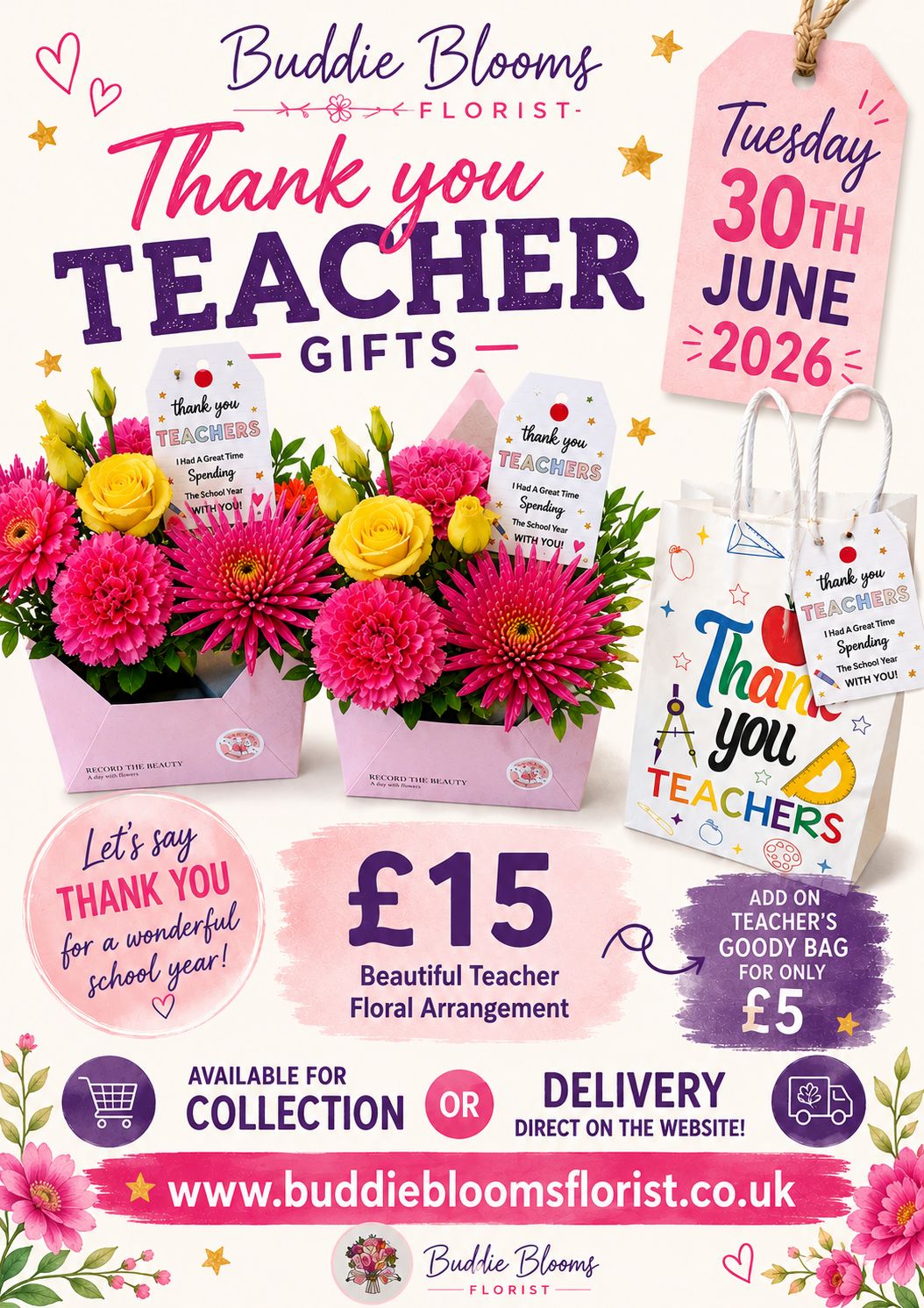 Thank you Teacher envelope brights