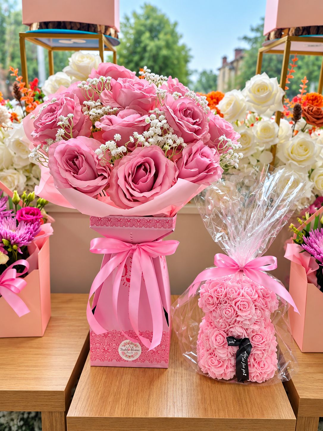 Baby girl artificial arrangement &amp; teddy