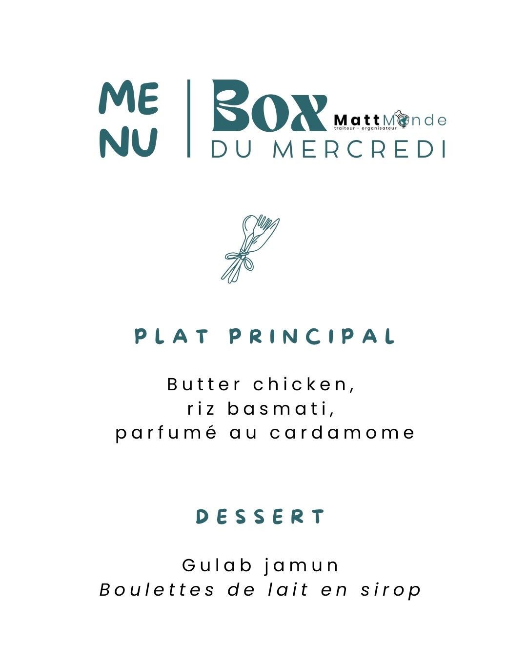 MERCREDIS BOX du 4 Mars : L'Inde - Menu complet