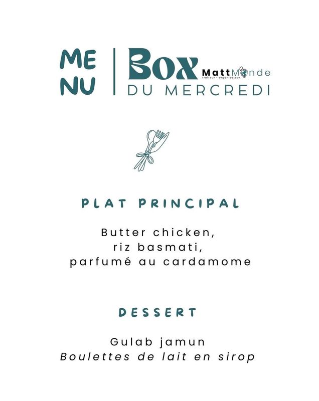 MERCREDIS BOX du 4 Mars : L'Inde - Menu complet