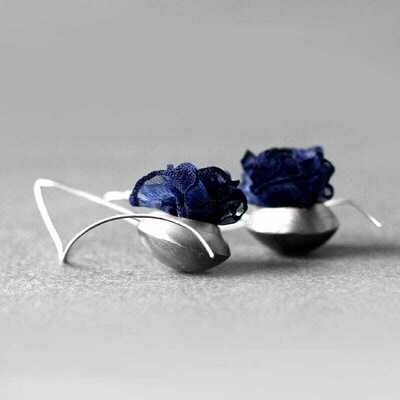 Navy blue flower drop earrings