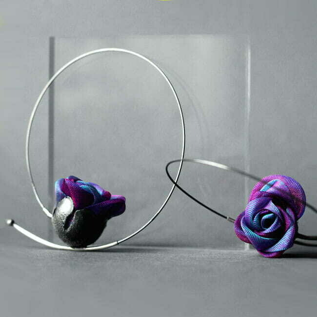 Purple rose hoop earrings