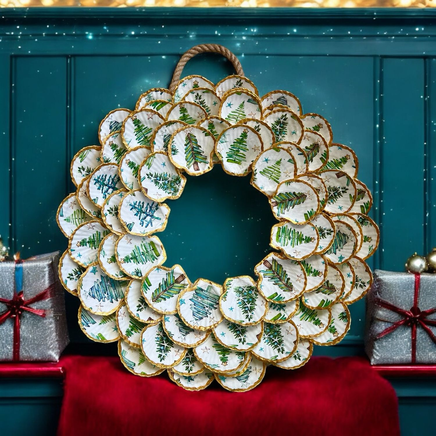 Handmade Christmas  Decoupage Shell Wreath Fundraiser