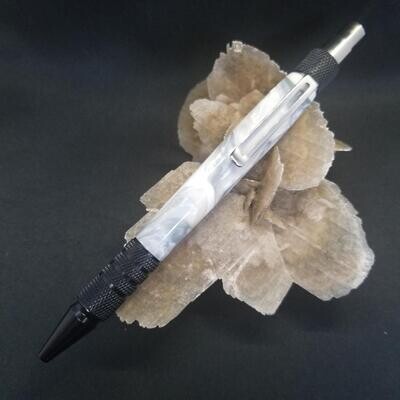 Dura EDC White and Gray Mix Ballpoint Click Pen with Black Anodized Aluminum Finish