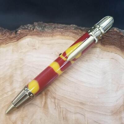 Knights Armor Red and Yellow Ballpoint Pen with Antique Brass Finish
