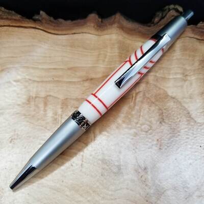 Sierra Elegant White and Red Ballpoint Click Pen with Satin Chrome Finish